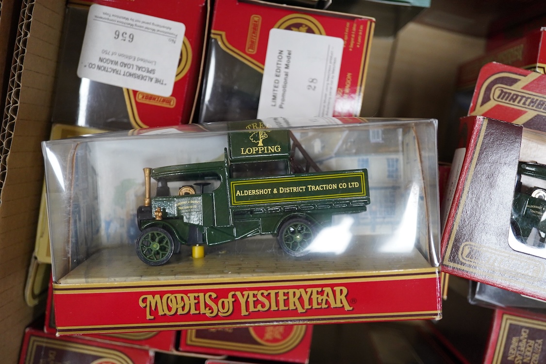 Sixty boxed diecast vehicles by Corgi Classics, Matchbox Models of Yesteryear, etc. including a large number of trams and other public transport vehicles, operators include; LCC, Plymouth, Blackpool, Belfast, Cardiff, et